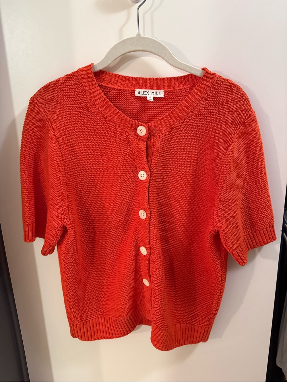 Alex Mill Short-Sleeve Button Cardigan in Bright Orange-Red